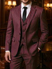 Men’s Three-Piece Vertical Stripe Suit Set
