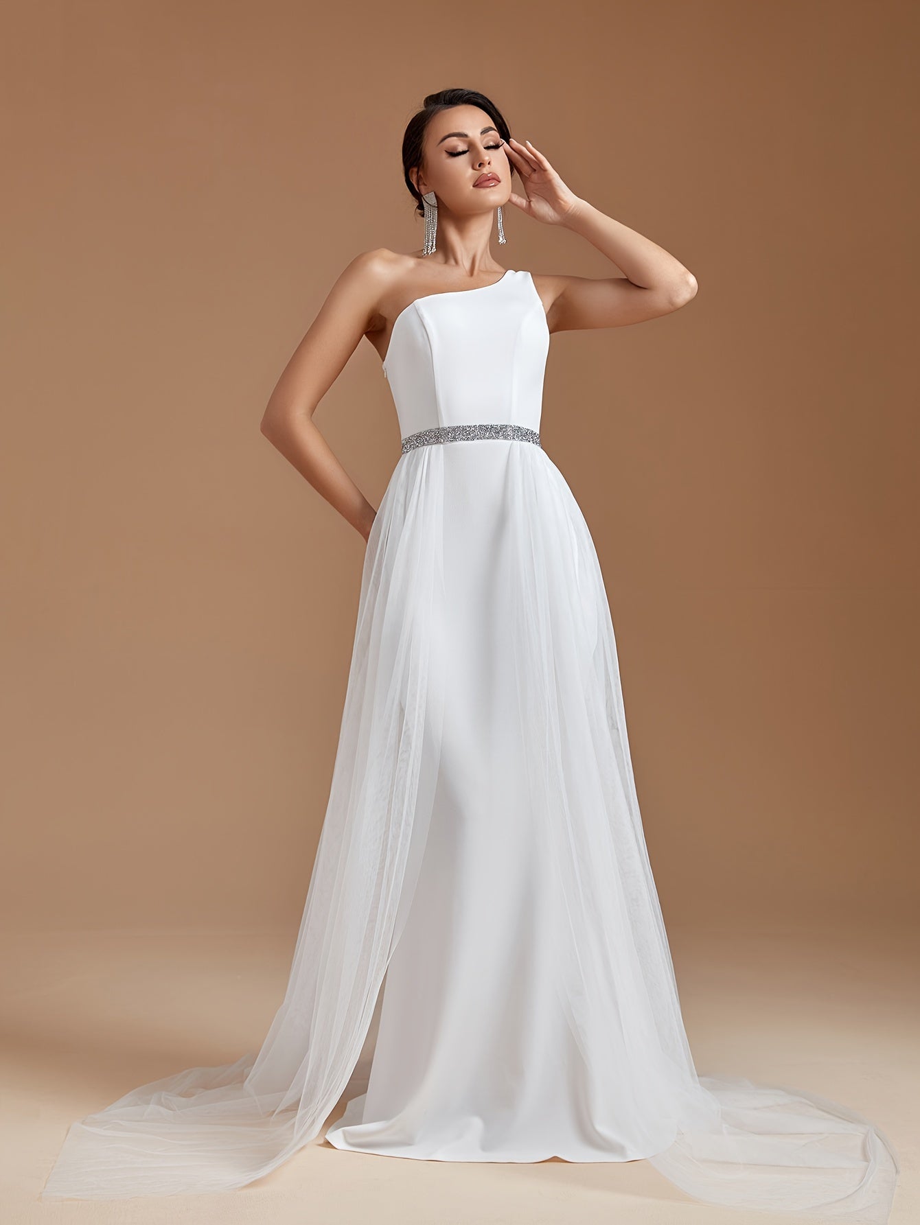 One Shoulder Cape Wedding Gown