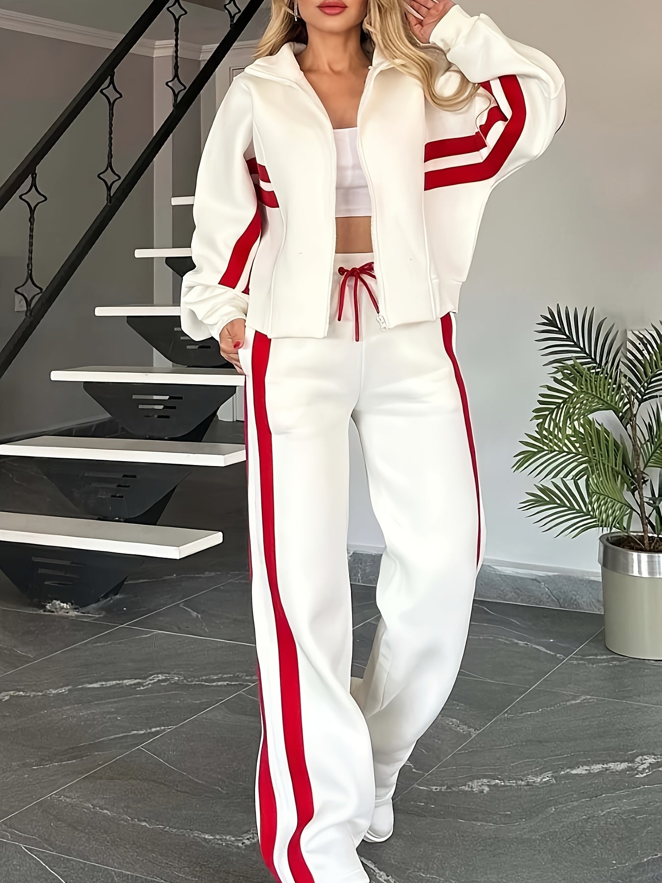 Y2K Striped Jacket & Straight-Leg Pants Set