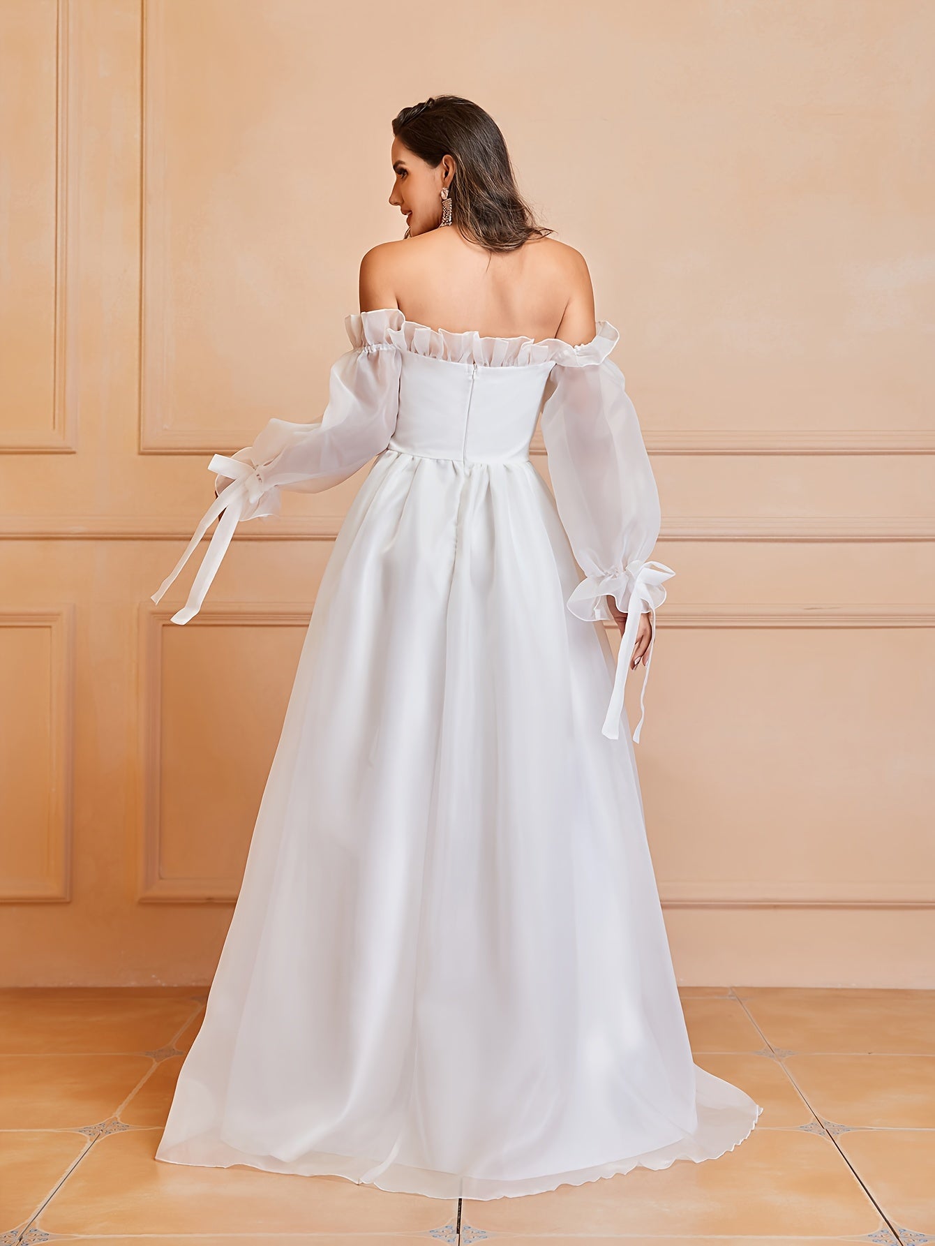Off Shoulder Lace Bow Wedding Dress