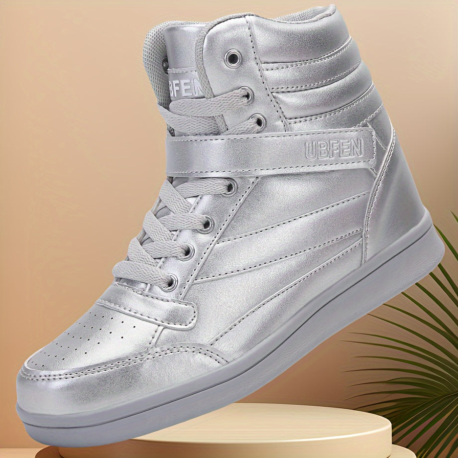 Women’s Retro High-Top Sneakers with Hidden Wedge Heel