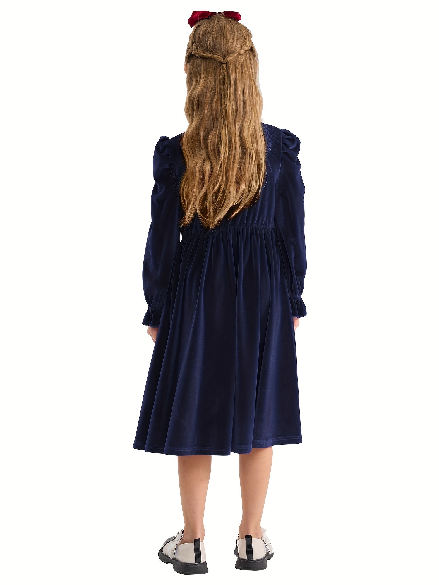 Vintage Velvet Pleated Party Dress for Girls