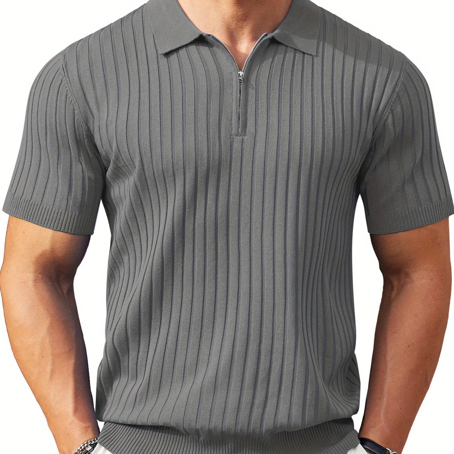 Zipper Knit Mens Polo Shirt