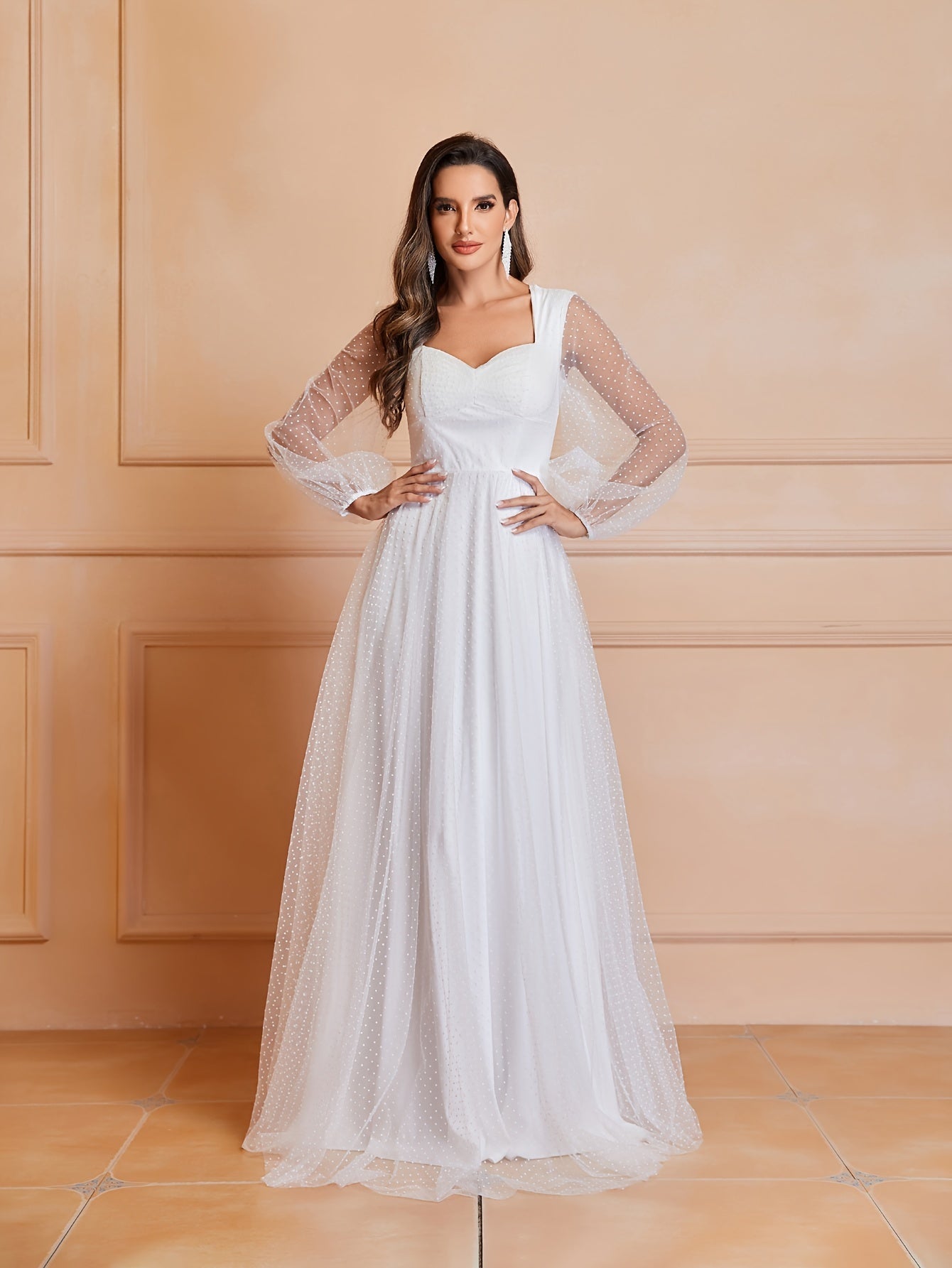 Sweetheart Ruched Long Sleeve Wedding Gown