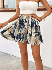 Printed Paperbag Waist Wide Shorts