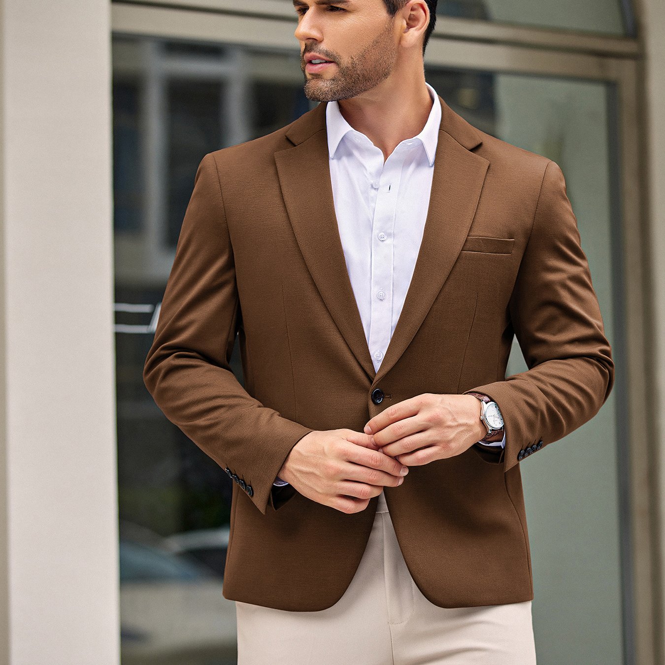 Men’s One-Button Lightweight Knit Blazer