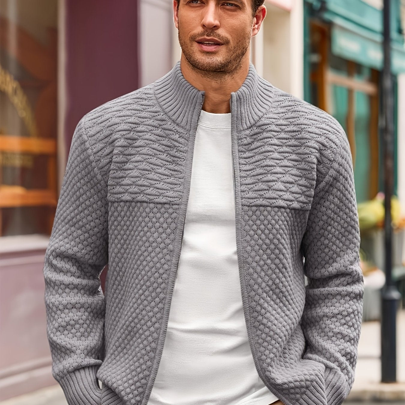 Zip Stand Knit Cardigan