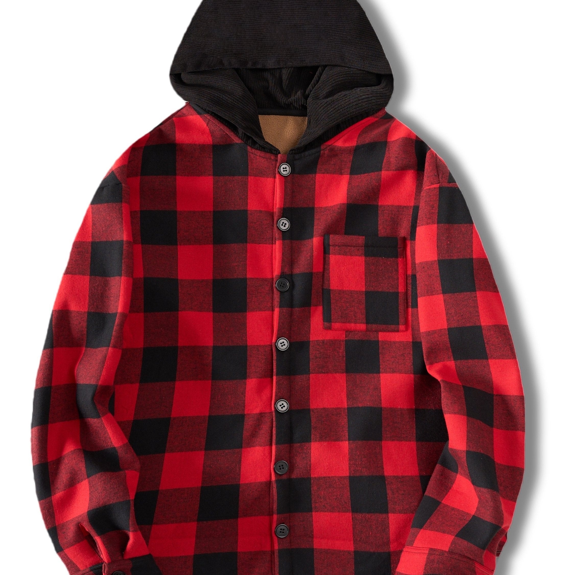 Men’s Fleece-Lined Plaid Hooded Flannel Jacket