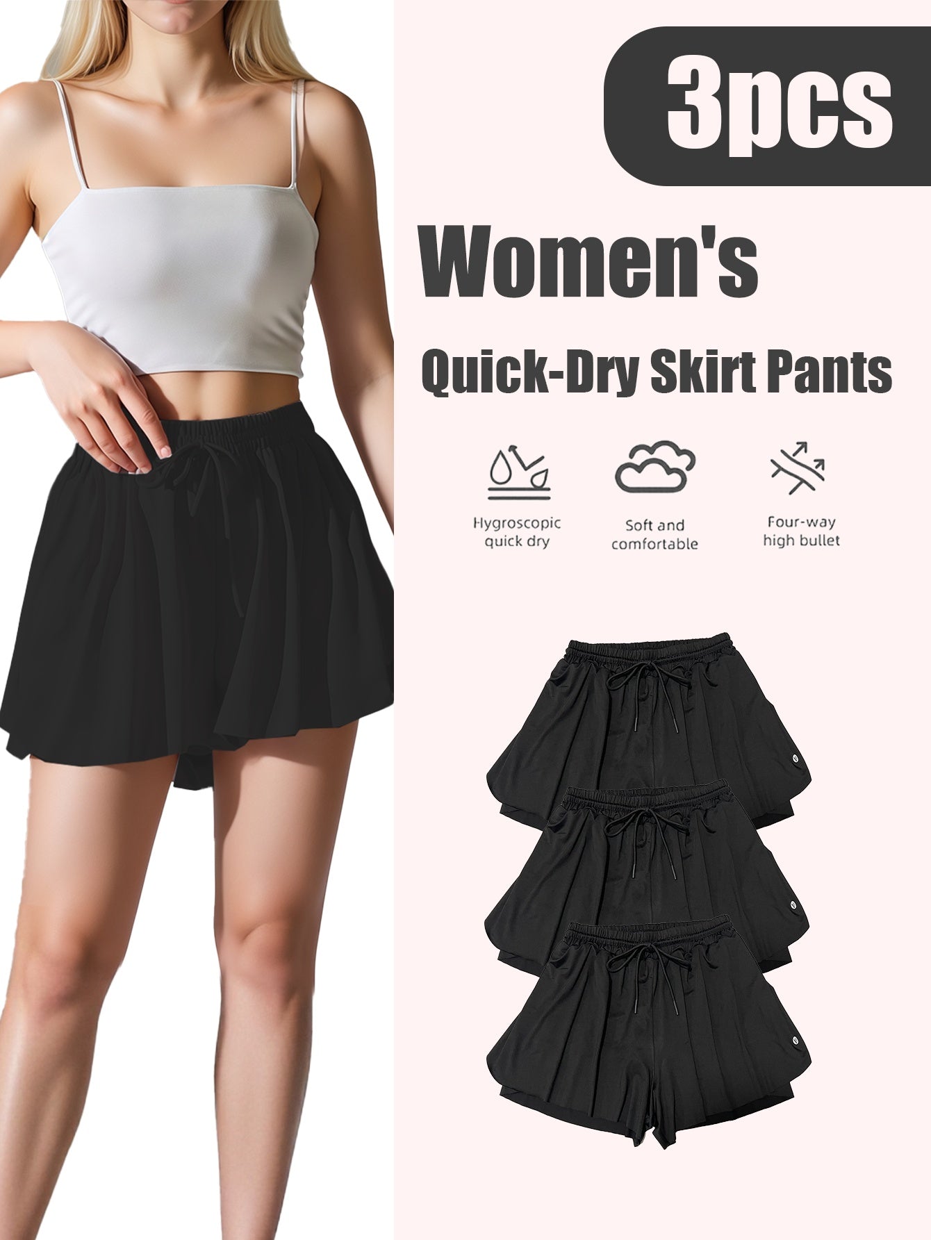 Women's Quick-Dry Pleated Sports Skirt Set (3pcs)