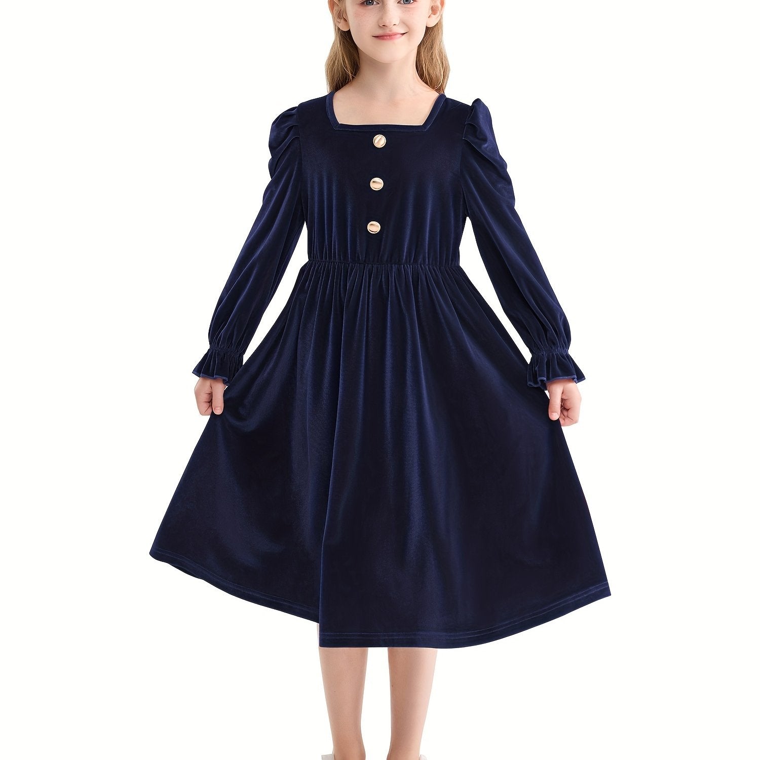 Vintage Velvet Pleated Party Dress for Girls