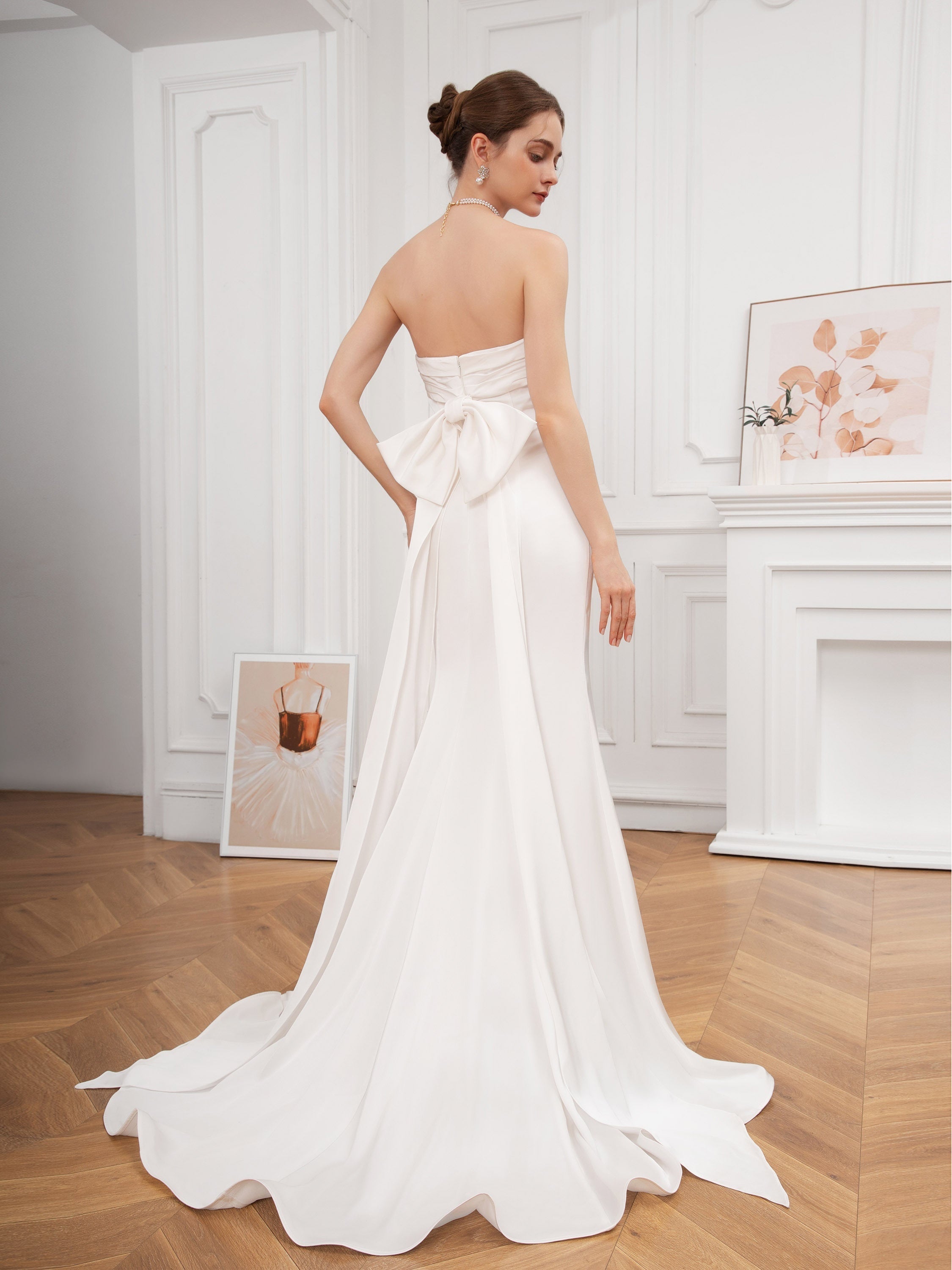 Bow Back Strapless Wedding Gown