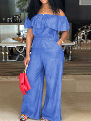 Plus Size Off Shoulder Ruffle Jumpsuit