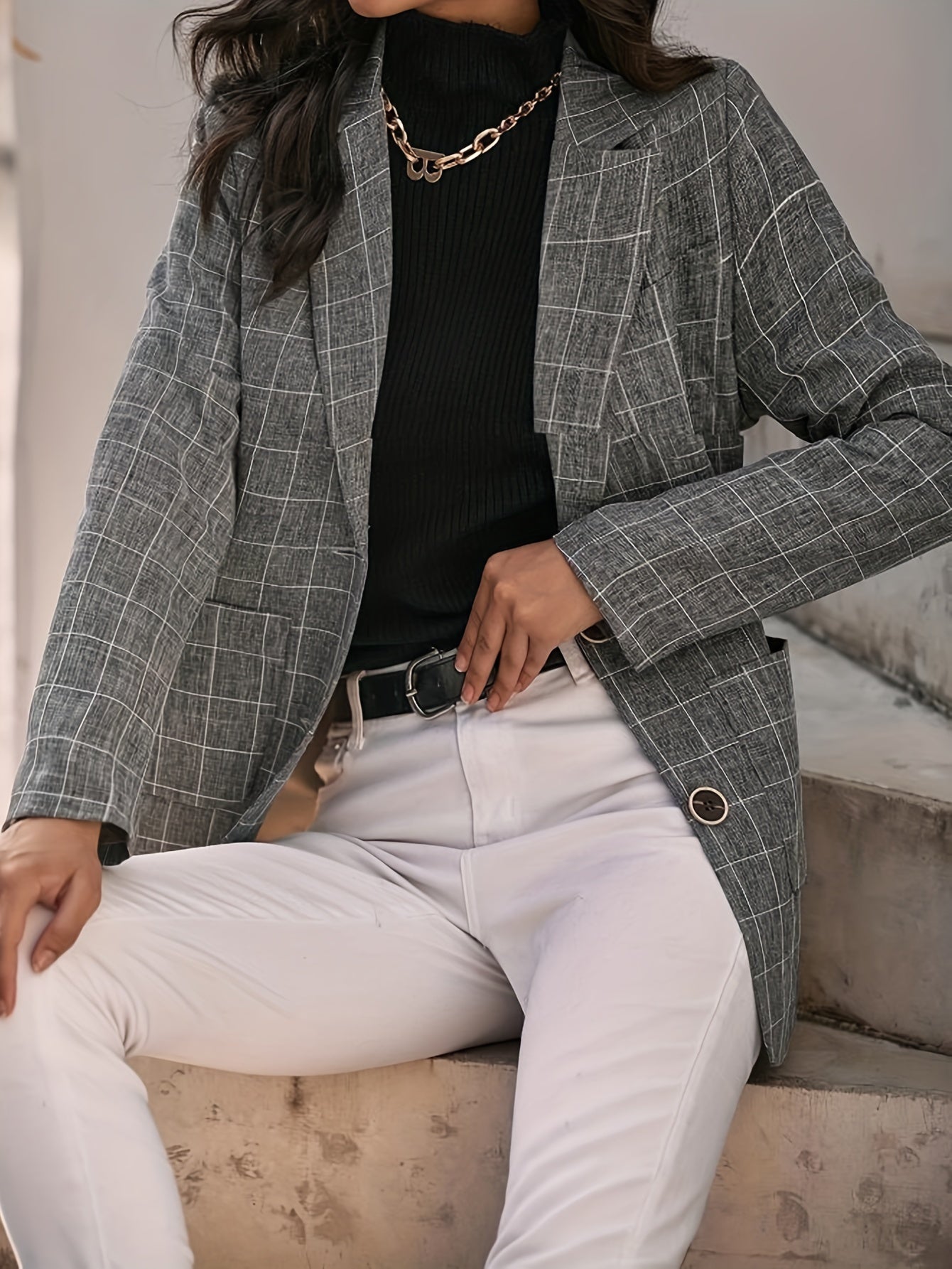 Plaid Woven Office Blazer