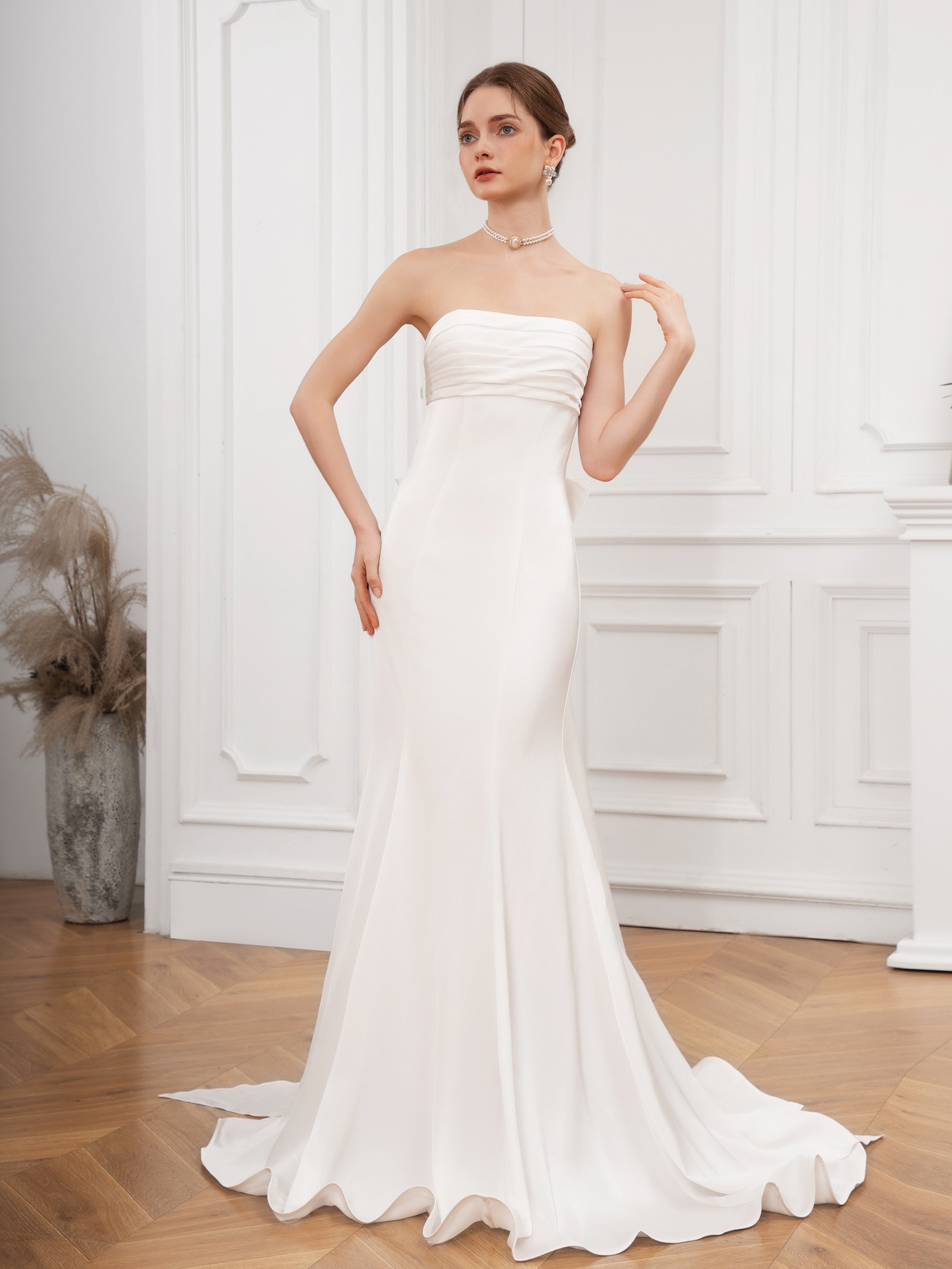 Bow Back Strapless Wedding Gown