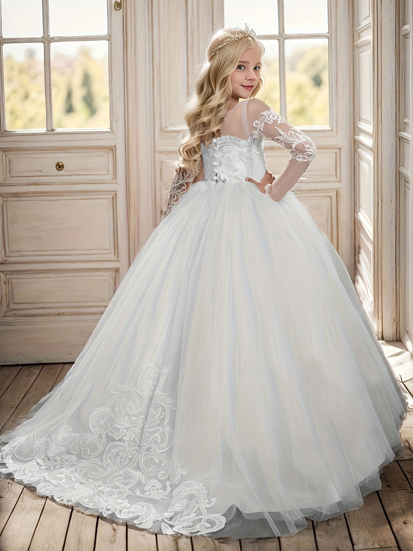 Elegant Flower Girl Lace Gown