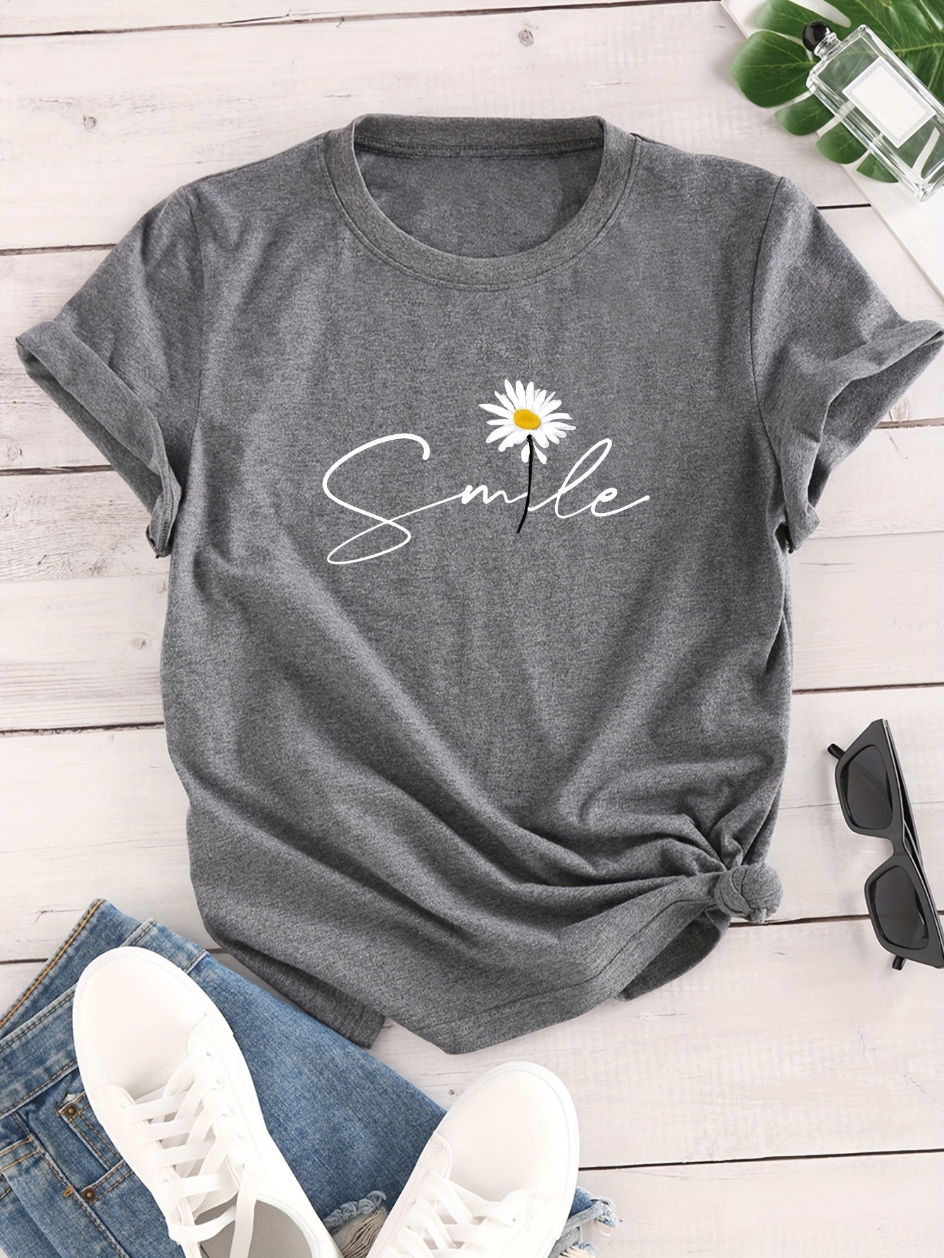Women’s Floral & Letter Print Crew-Neck T-Shirt