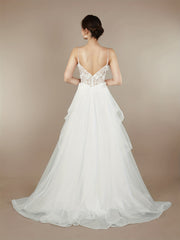 Plunging Neck Applique Wedding Cami Dress