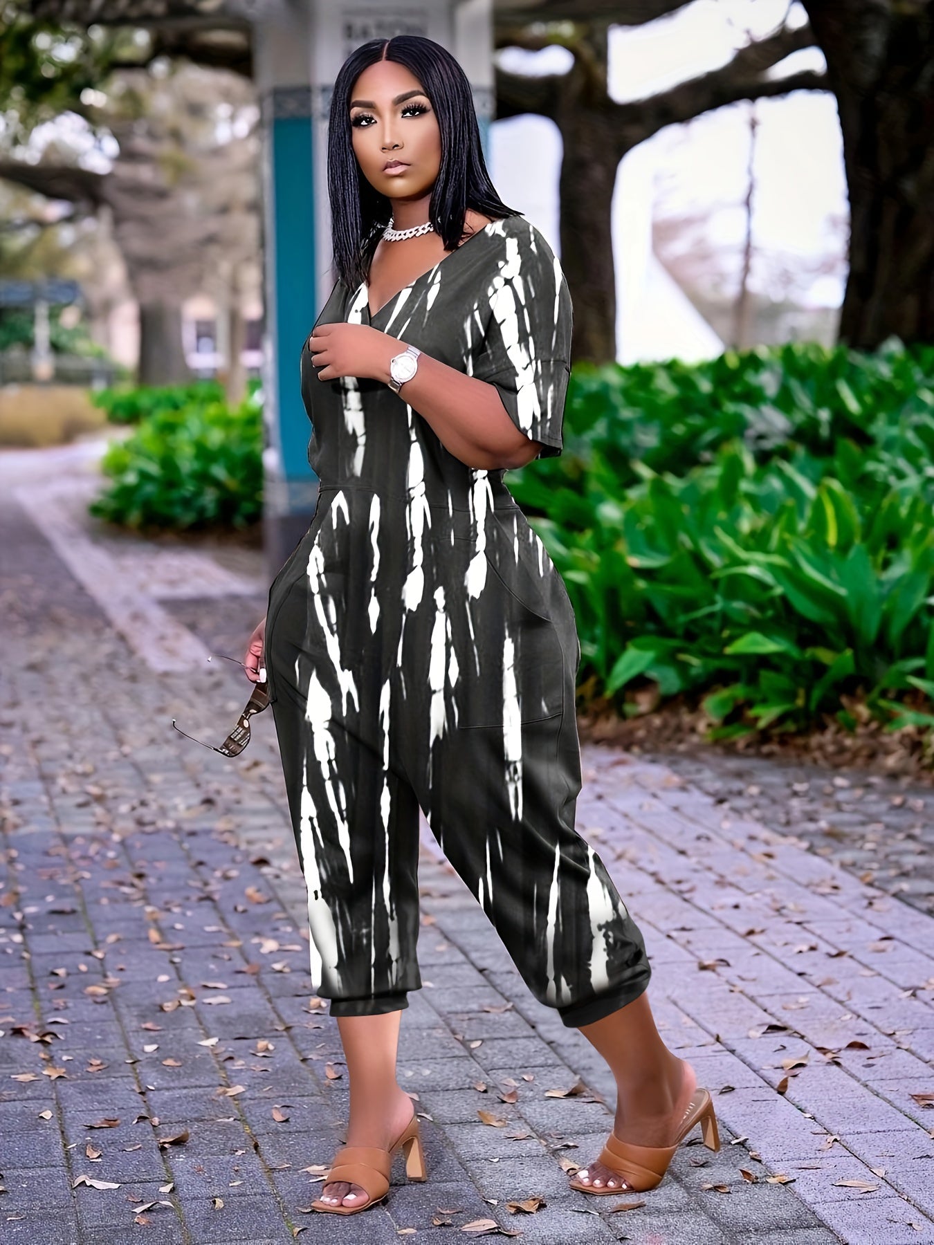 Plus Size Tie-Dye Pocket Jumpsuit