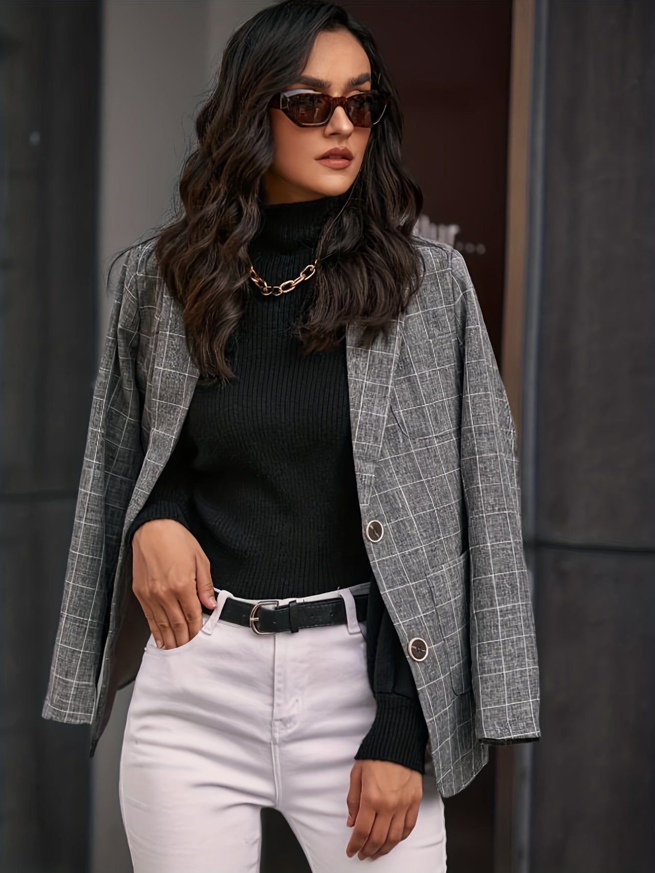 Plaid Woven Office Blazer