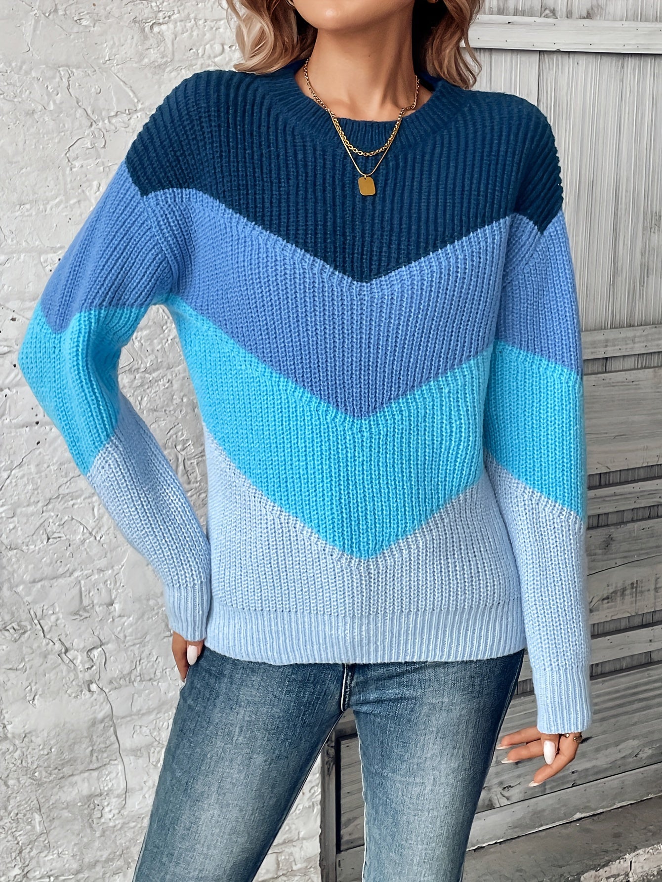 Blue Stripe Knit Pullover