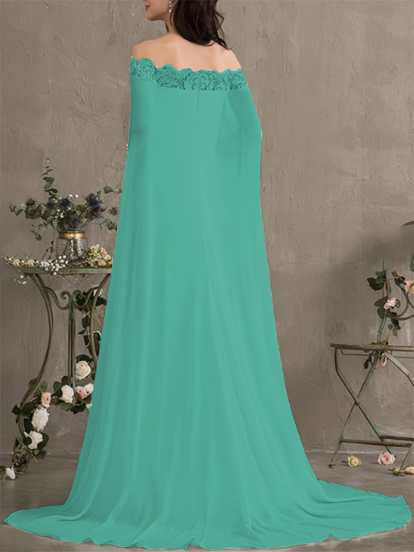 Off Shoulder Lace Cape Wedding Dress