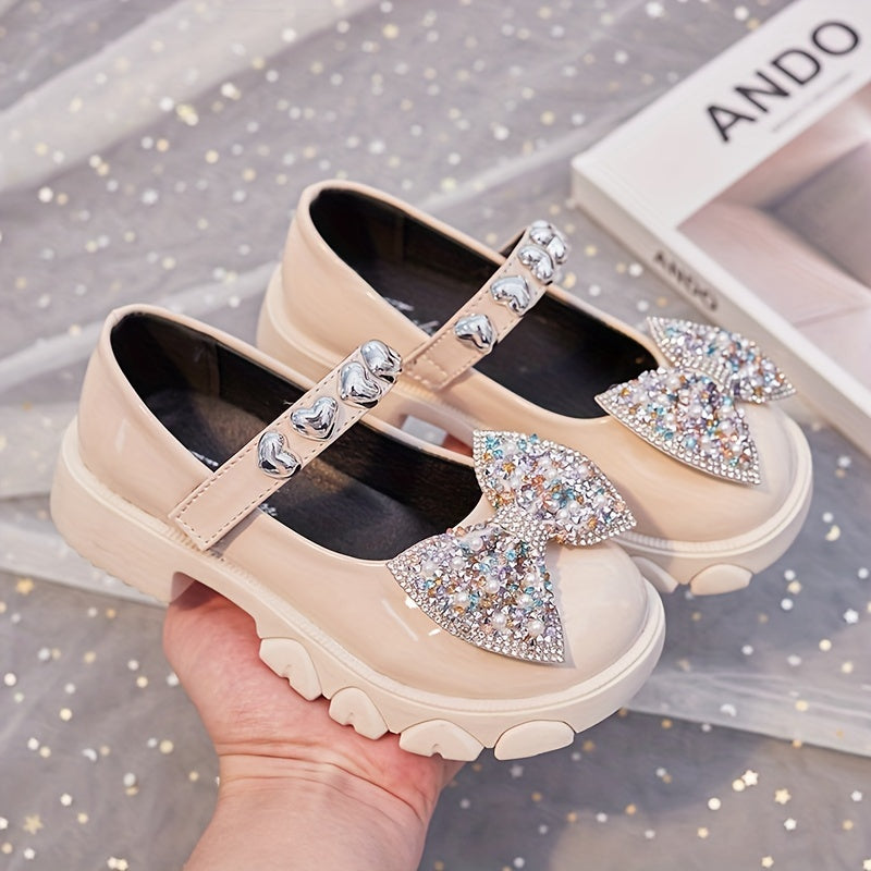 Girls Rhinestone Bow Flat Shoes