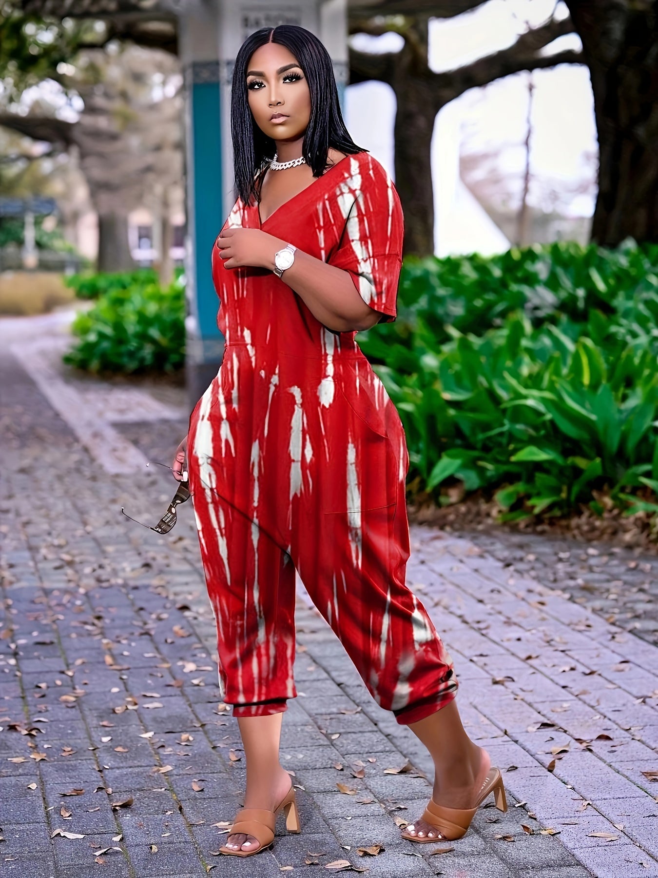 Plus Size Tie-Dye Pocket Jumpsuit