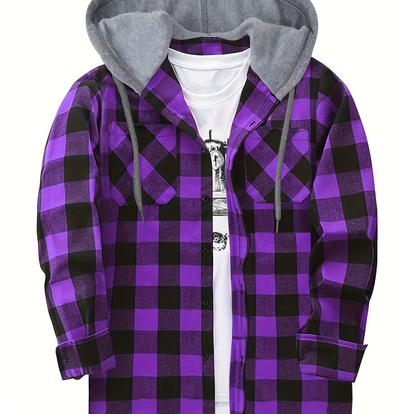 Hooded Plaid Shirt Jacket