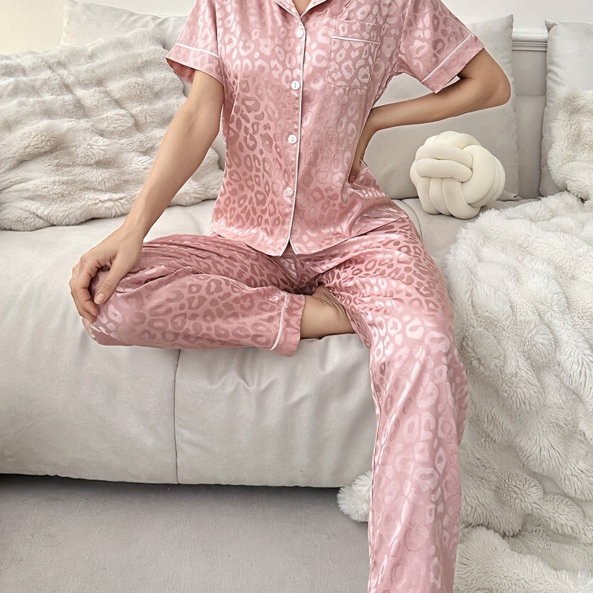 Women Satin Jacquard Pajama Set