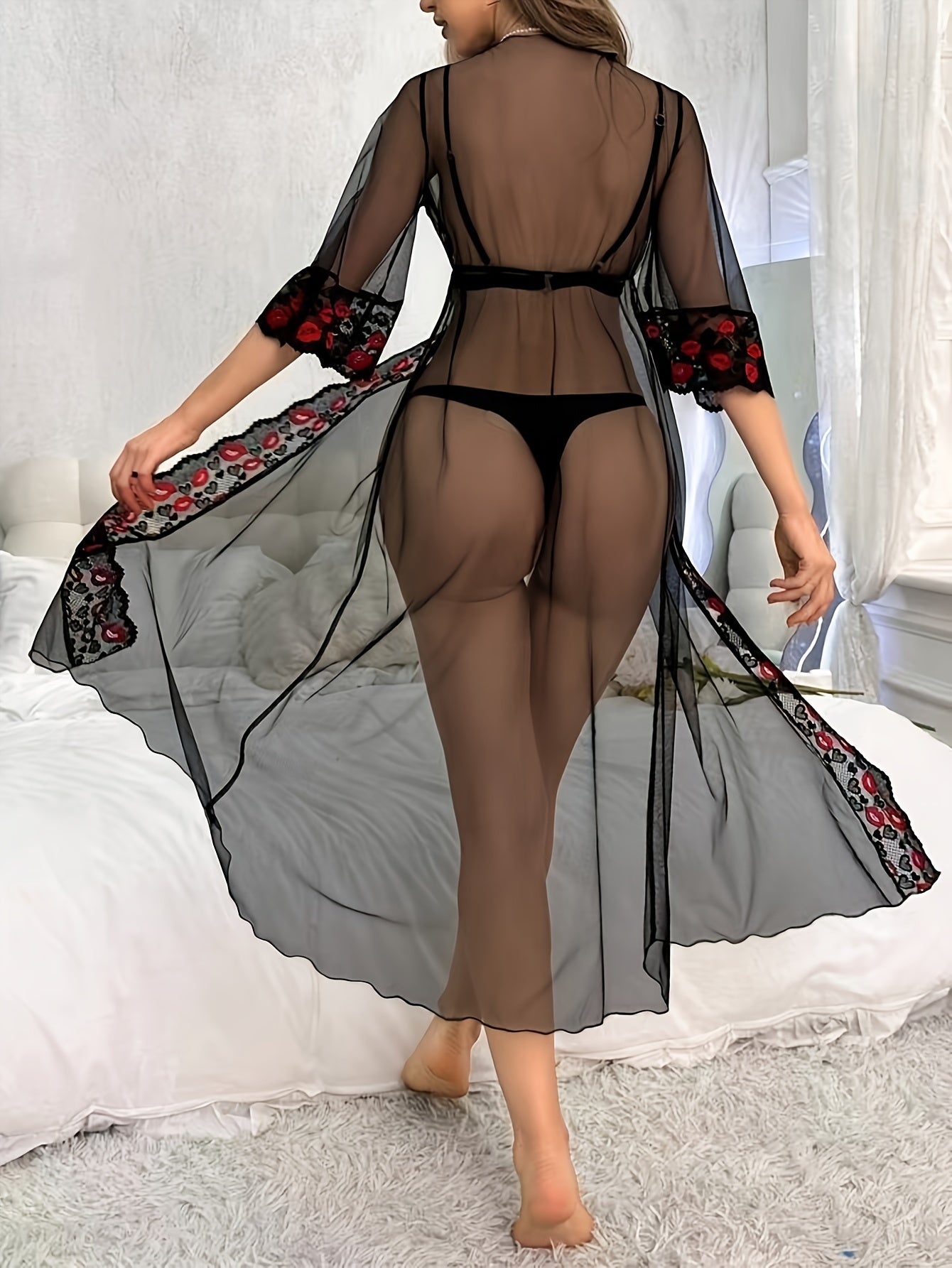Plus Size Sheer Mesh Lingerie Robe