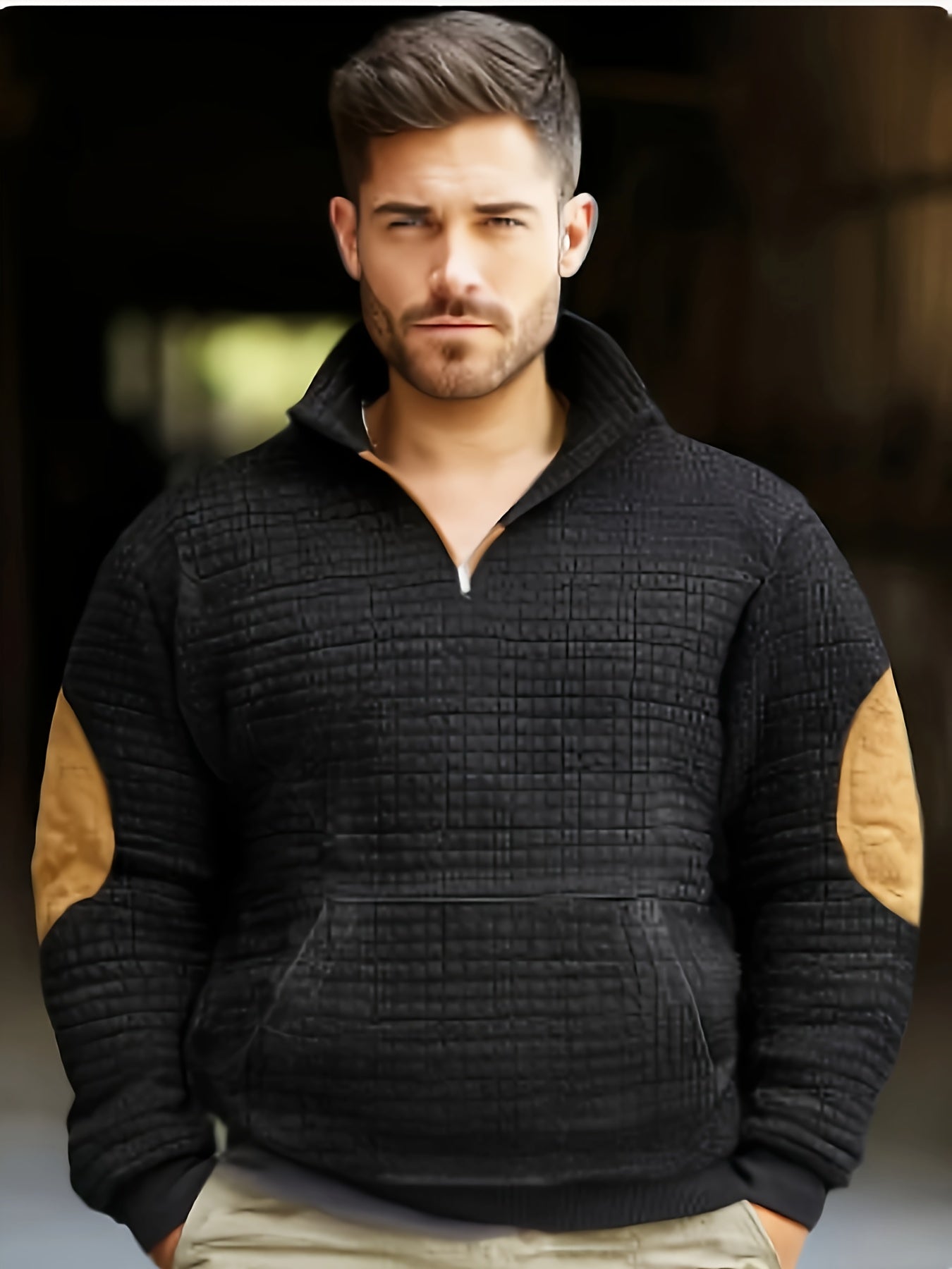 Plaid Stand Knit Top