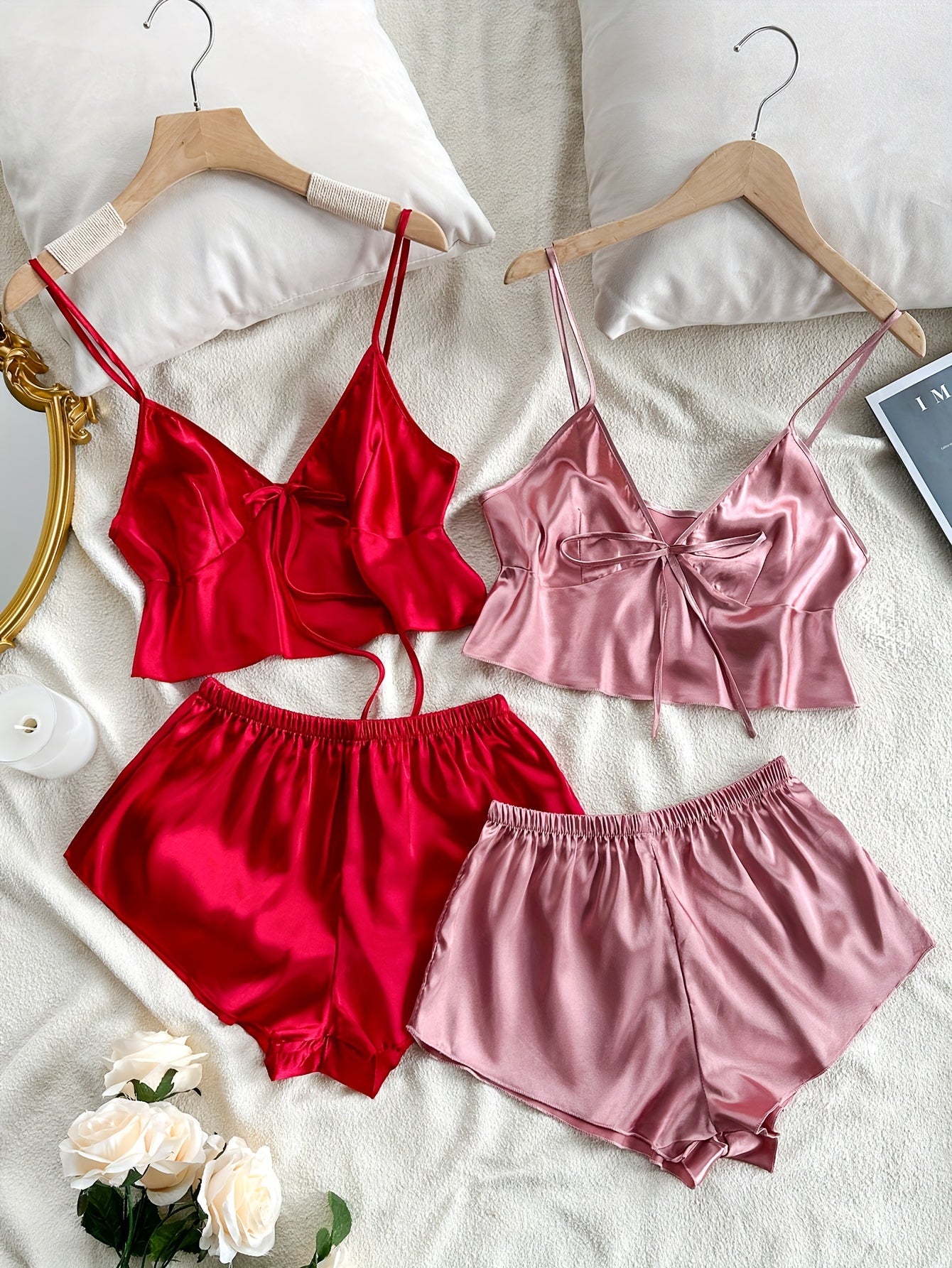 Women Satin Cami Pajama Shorts Set
