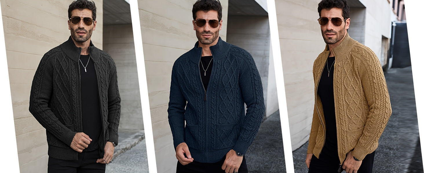 Men’s Cable-Knit Full Zip Cardigan Sweater