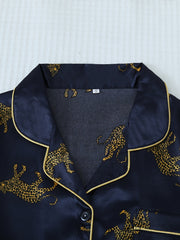 Women Leopard Satin Pajama Set