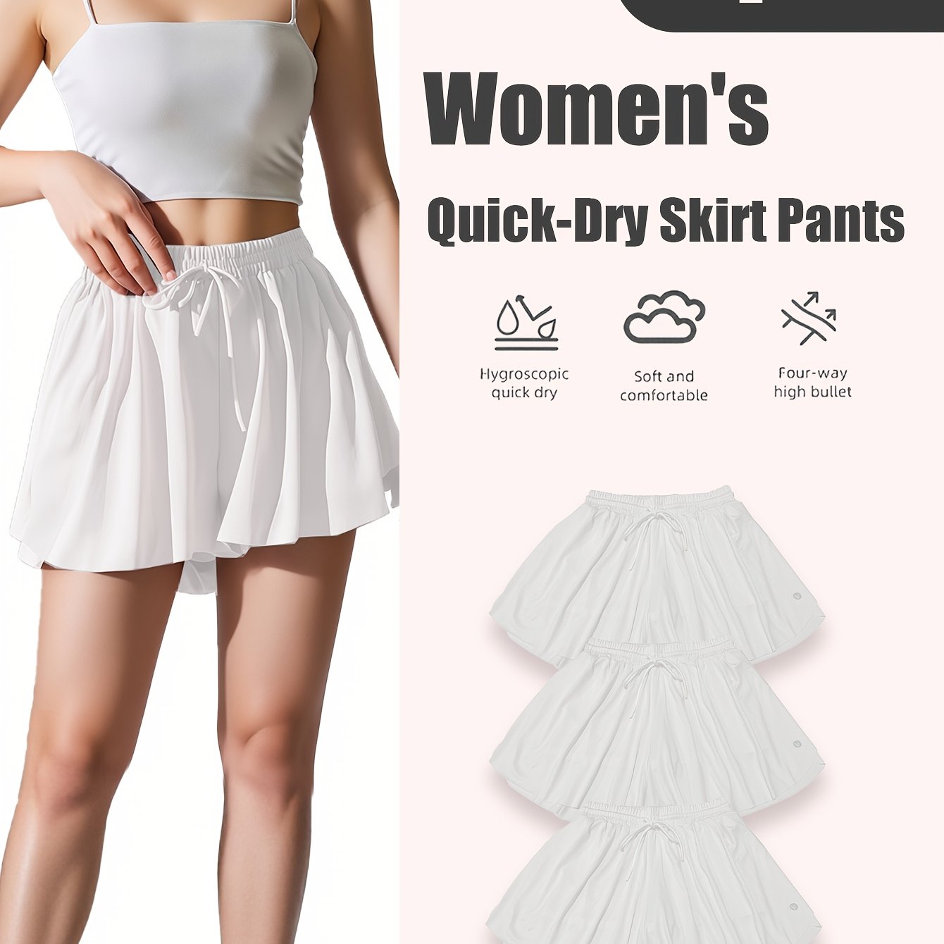 Women's Quick-Dry Pleated Sports Skirt Set (3pcs)
