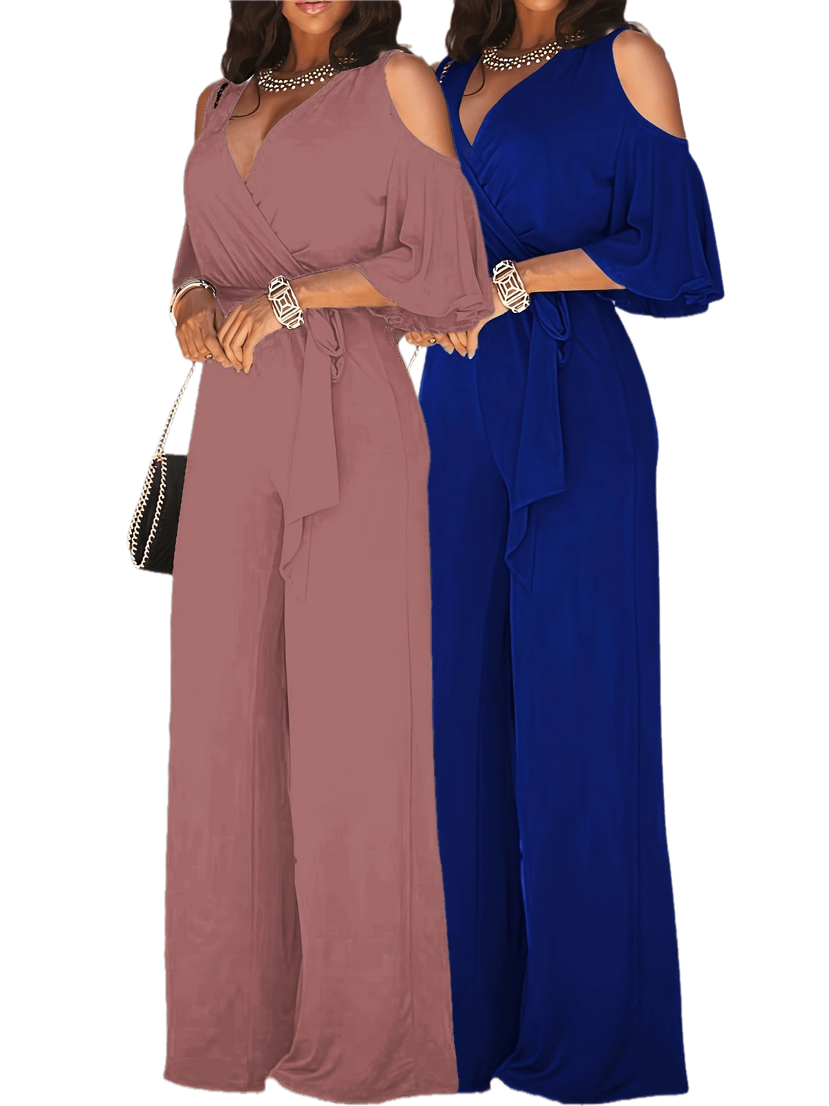Women Cold Shoulder V-Neck Jumpsuit