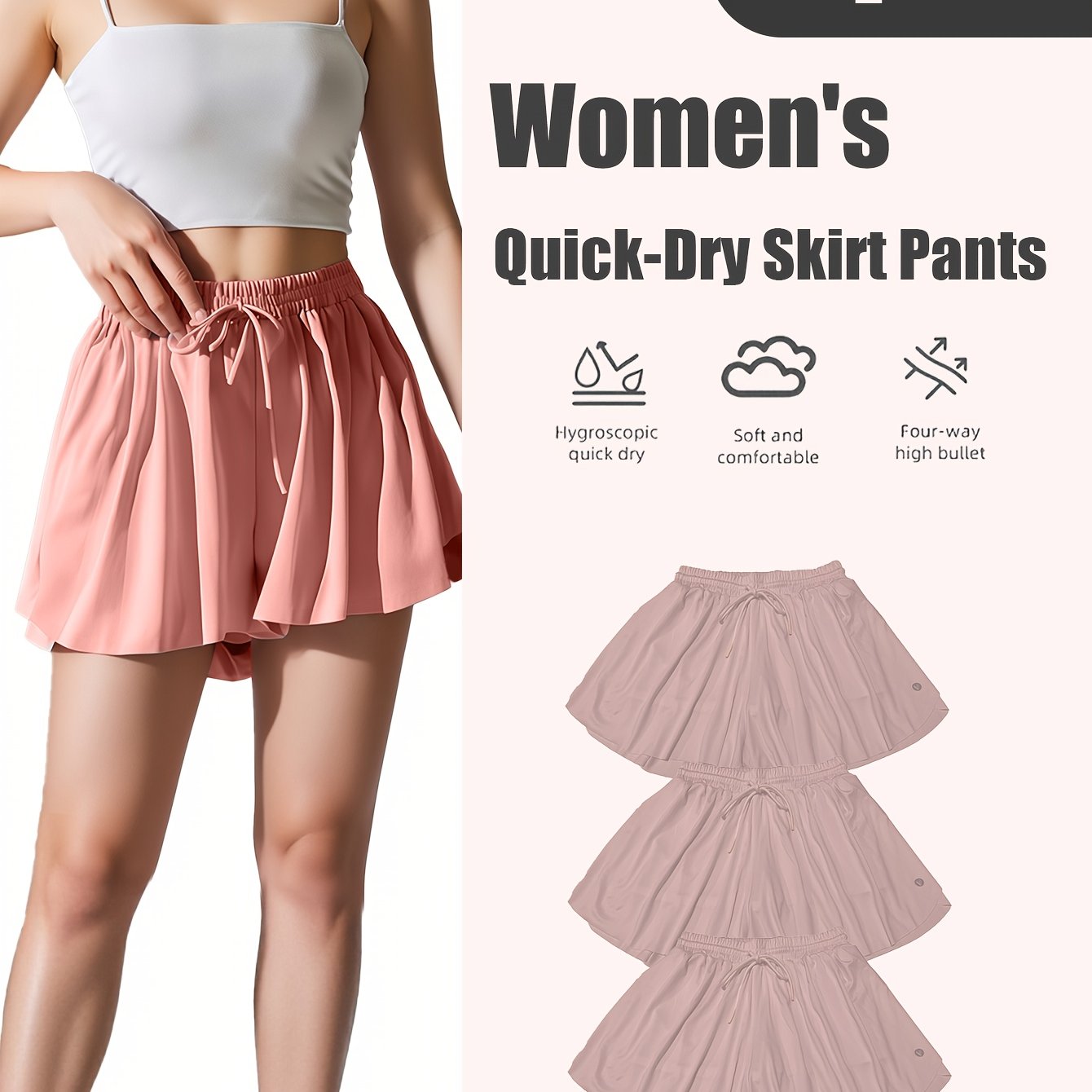 Women's Quick-Dry Pleated Sports Skirt Set (3pcs)