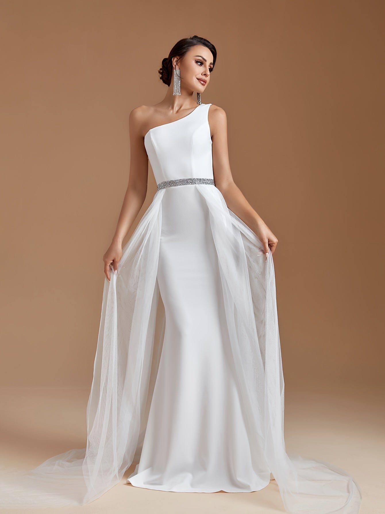 One Shoulder Cape Wedding Gown