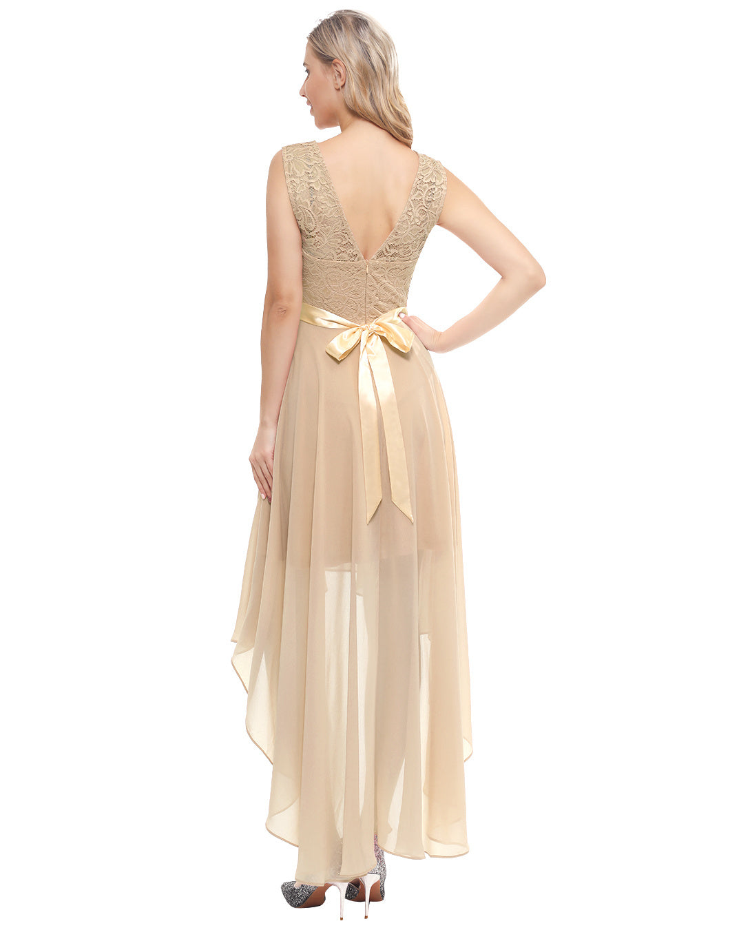 Asymmetric Lace Bow Waist Dress