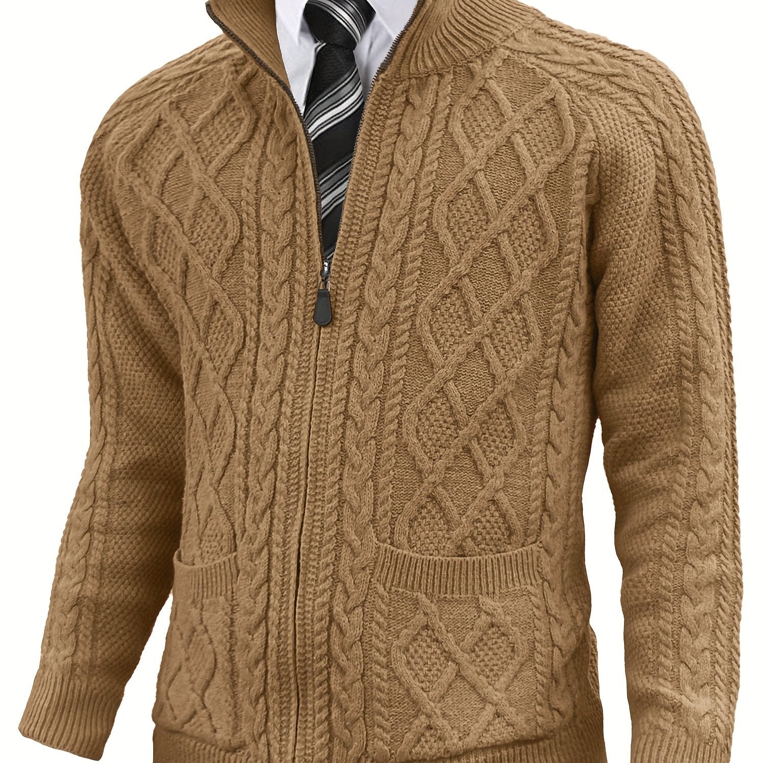Men’s Cable-Knit Full Zip Cardigan Sweater