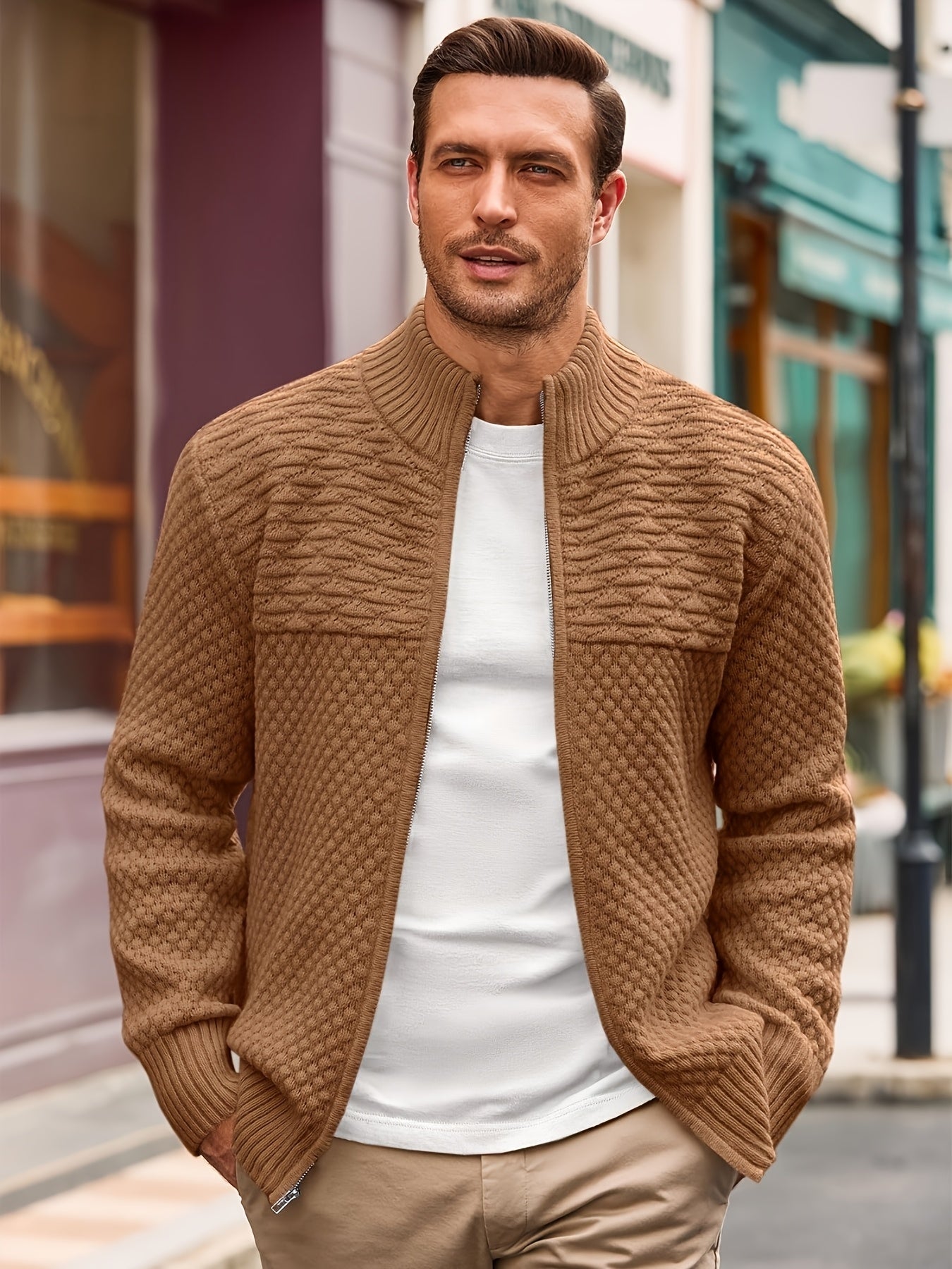 Zip Stand Knit Cardigan