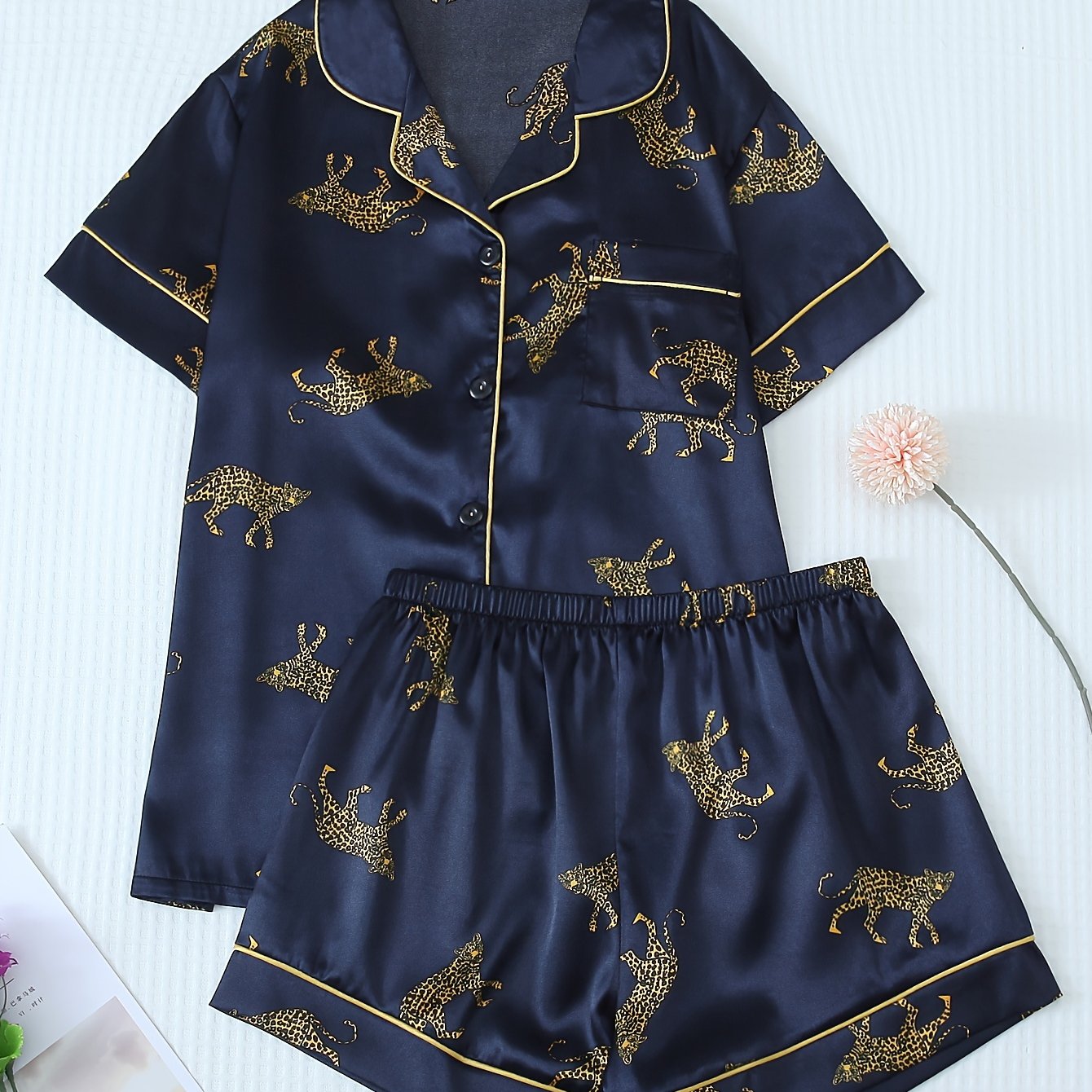 Women Leopard Satin Pajama Set