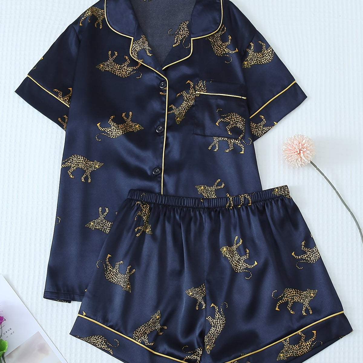 Women Leopard Satin Pajama Set