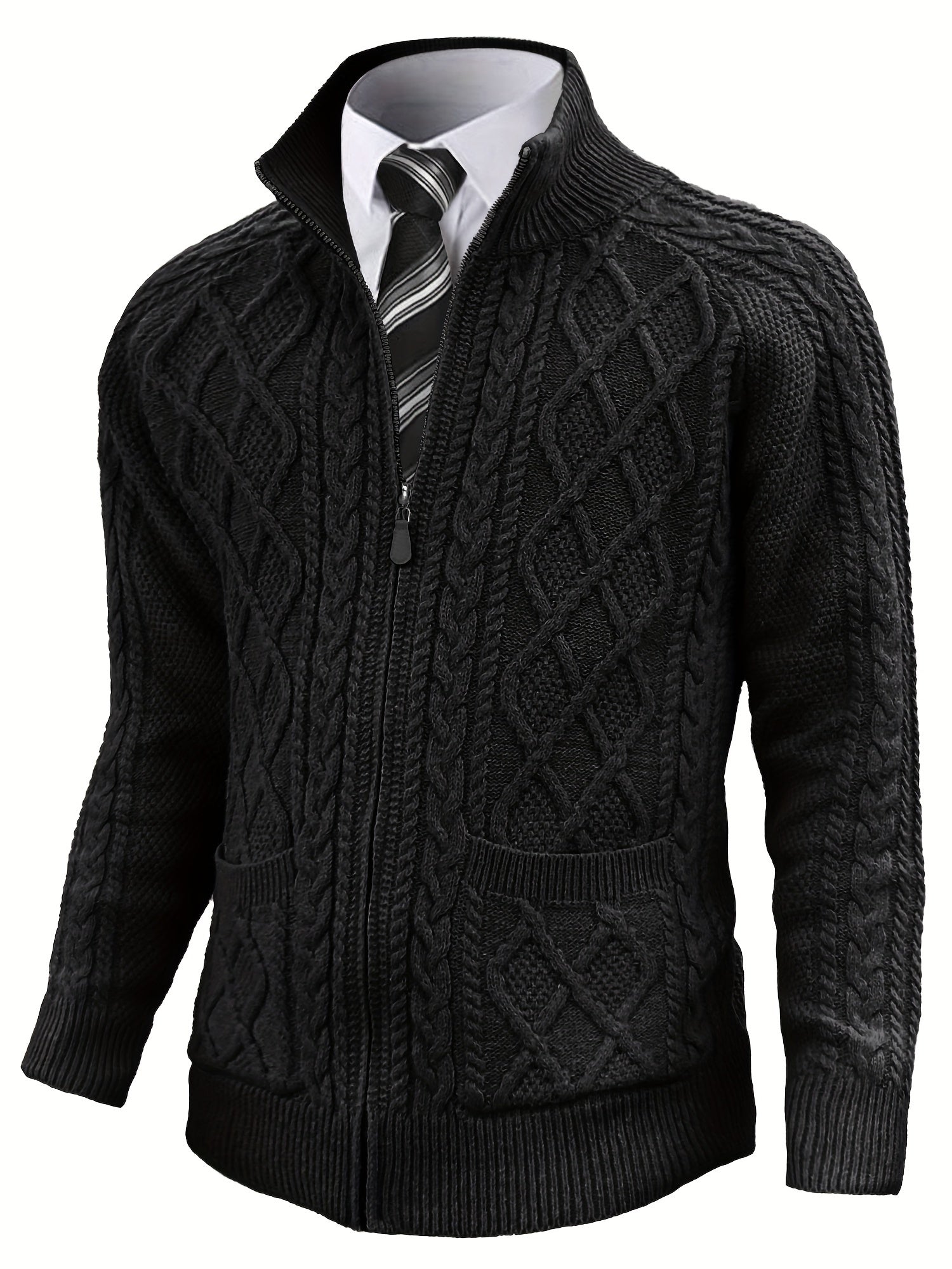 Men’s Cable-Knit Full Zip Cardigan Sweater
