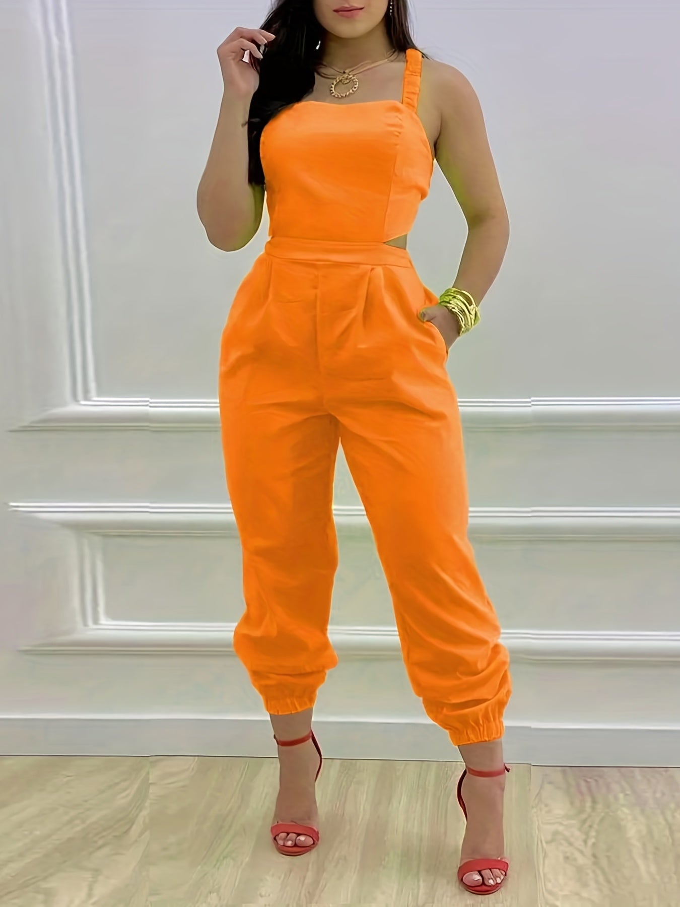 Women Backless Sleeveless Pocket Jumpsuit