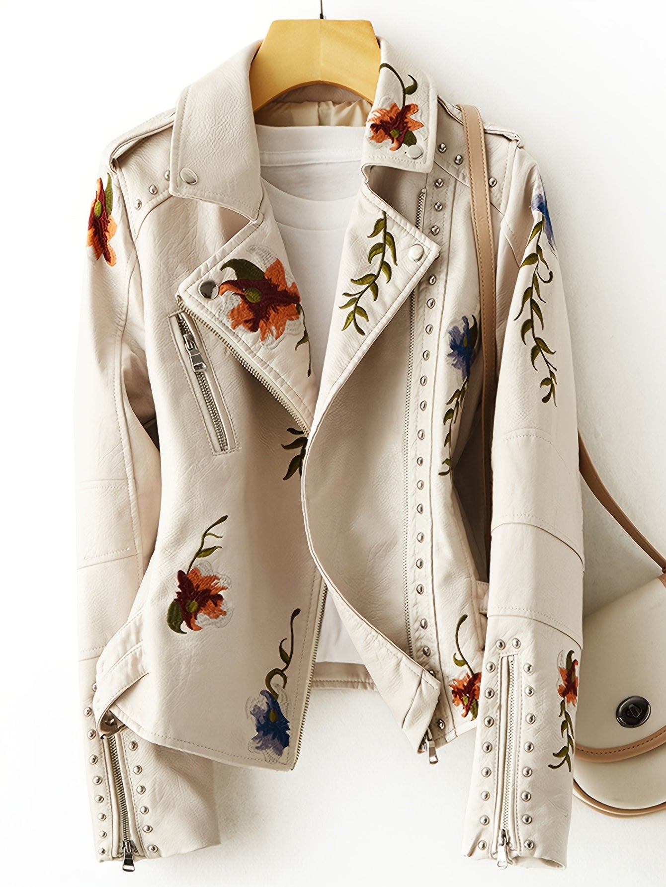 Women’s Studded Floral Moto Biker Jacket