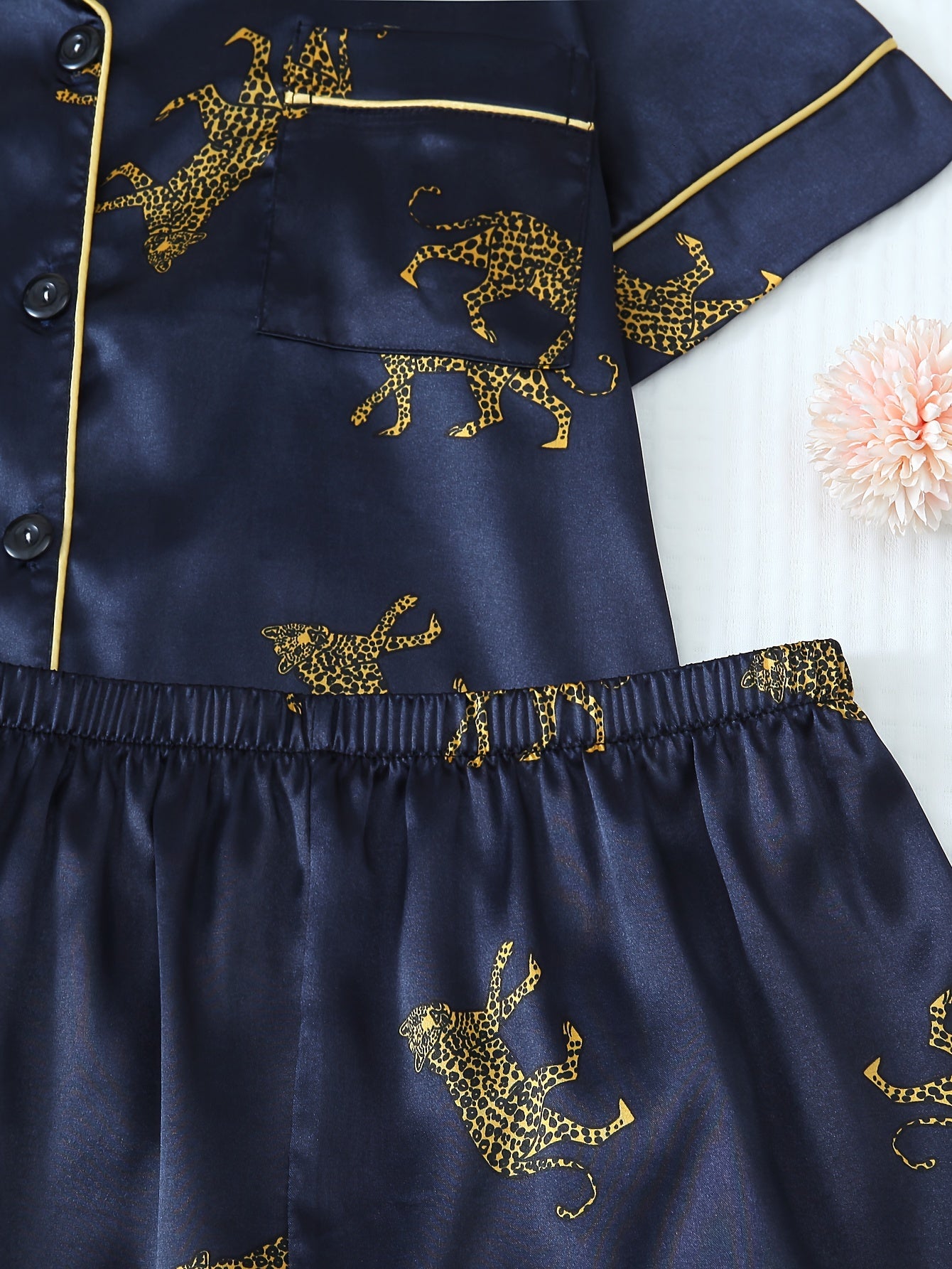 Women Leopard Satin Pajama Set