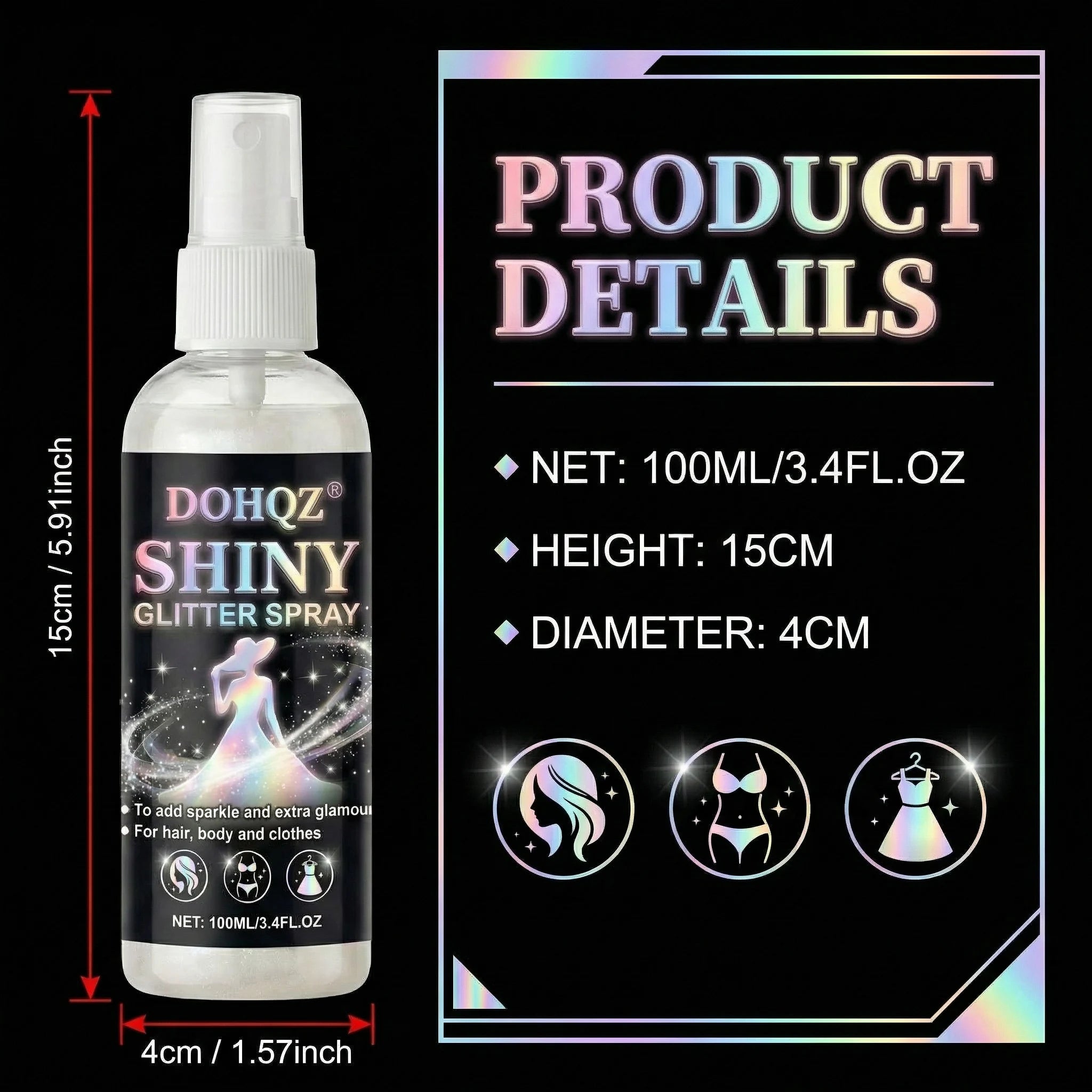 Festival Glitter Spray 100ml Silver Sparkle Body Paint for Weddings, NYE, Costume Party, Stage Performance, SFX Makeup - Washabl