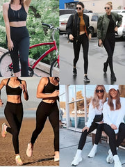 Women's leggings, high-waisted, solid color, tummy control, slimming, black, see-through, running, sports, yoga pants.