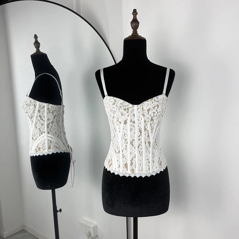 2 Piece Skirts Set Lace Corset Top and Satin Midi Skirt Women Sexy Bustier Backless Crop Top Bodycon Slip Skirts Matching Outfi